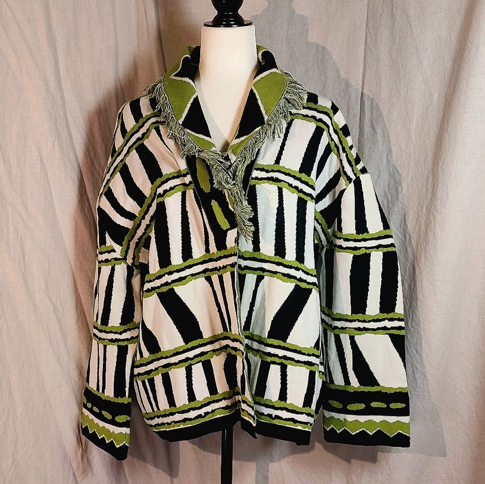💥Stella Jean💥 cotton jacquard pattern wrap cardigan, IT46/US10-12, NWT